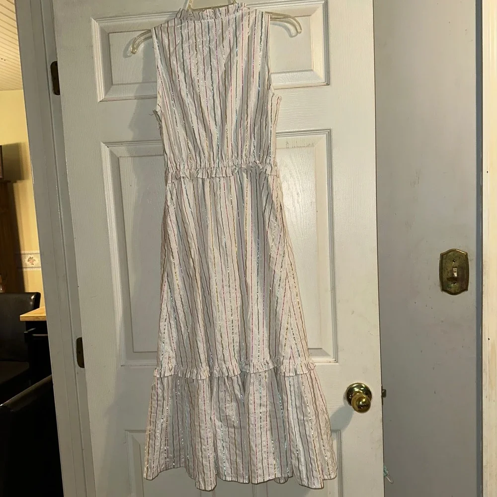 J. Crew Maxi metallic  Striped Sleeveless Ruffle‎ Neck Casual Party Dress Size 0
